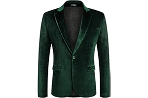 COOFANDY Men's Velvet Blazer Notched Lapel Velour Suit Jacket One Button Tuxedo Jackets for Wedding Prom Party Dinner
