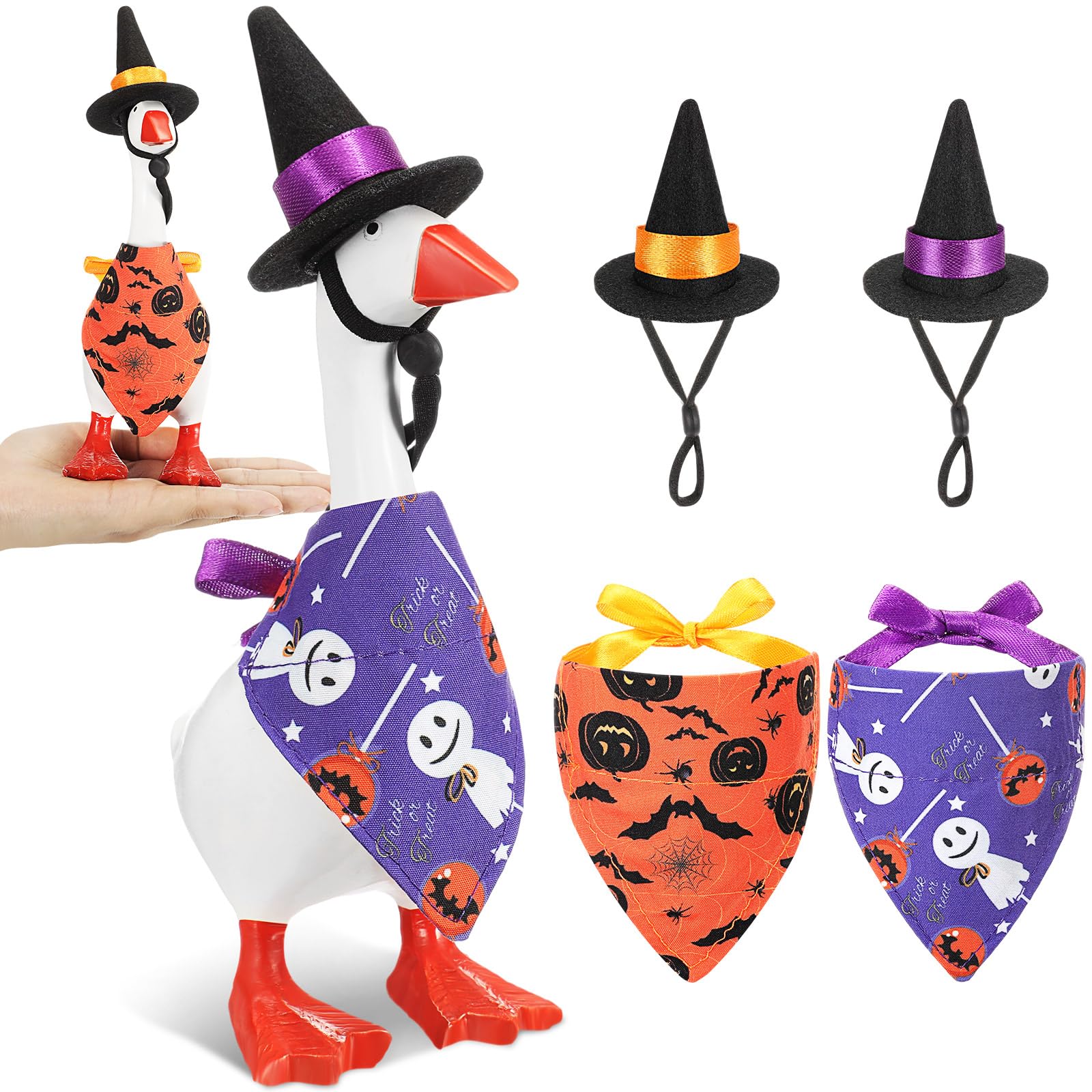 Photo 1 of ***2 PACKS INCLUDED*** 2 Set Halloween Mini Desk Goose Outfit 7 Inch Goose Statue Witch Hat Bandana Scarf for Table Desk Key Holder Decor***2 PACKS INCLUDED***