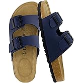CUSHIONAIRE Lane Cork Footbed Sandals for Women – Comfortable Double Buckle Slip-On with Genuine Suede Footbed & Arch Support Slides for Women Footwear