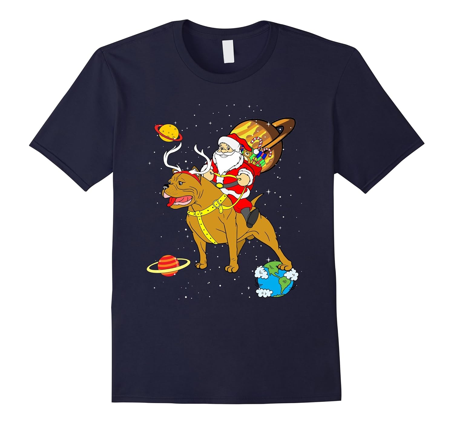 Santa Riding Pitbull T-shirt Dog Lover Astronaut Space Kid's-ANZ