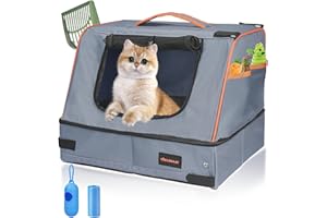 EILQNAAV Upgrade The Portable Travel Litter Box for Small, Medium Sized Cats and Rabbits. Easy to Travel with, Removable Folding (Zipper Lid), Washable, Easy to Store, Suitable for Camping, Hotels or at Home