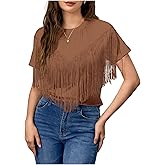 Verdusa Women's Short Sleeve Fringe Tops Tassel Trim Cowgirl Shirts Western Outfits