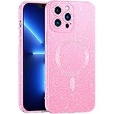 CUZMIGO for iPhone 15 Pro Max Case Glitter Magnetic Compatible with Magsafe, Shiny Bling Sparkle Phone Cases for Women Girls, Slim Fit Soft TPU Shockproof Cover with Camera Protection, Bright Pink