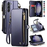 Defencase Compatible with Samsung Galaxy S23 Case Wallet with Card Holder for Women Men, PU Leather Magnetic Snap Flip Zipper Strap Wallet Phone Case Fit for Galaxy S23 5G 6.1", Blue