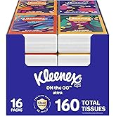 Kleenex On-The-Go Facial Tissues, 16 On-The-Go Packs, 10 per Box, 3-Ply (160 Total), Packaging May Vary