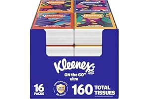 Kleenex On-The-Go Facial Tissues, 16 On-The-Go Packs, 10 per Box, 3-Ply (160 Total), Packaging May Vary