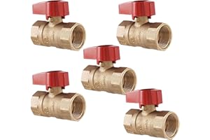 [5-Pack] PROCURU 1/2-Inch FIP Straight Gas Ball Valve, Rust Resistant Brass, Quarter-Turn On/Off, CSA Certified