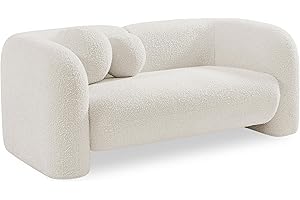Meridian Furniture 139Cream-L Emory Collection Art Deco Boucle Fabric Upholstered Loveseat with Rich Cream Boucle Fabric, Ball Pillows Included, 66" W x 34" D x 27" H, Cream