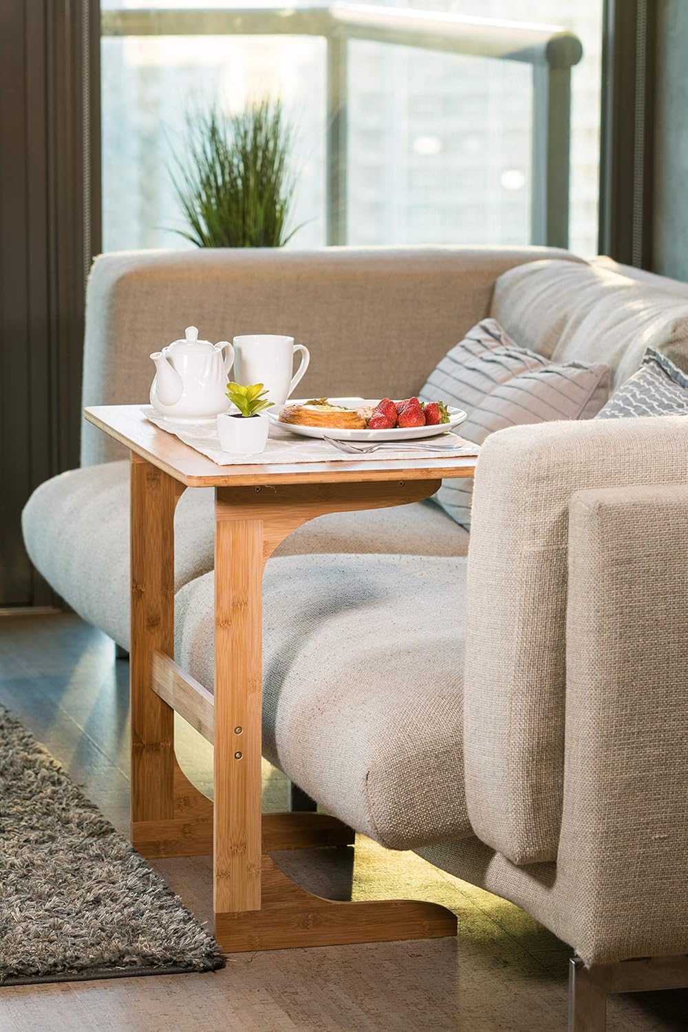 Amazon Com Xbrand Modern Multi Purpose Lightweight Portable Handmade Bamboo End Table For Living Room Bedroom Kitchen 25 Inch Long Brown Home Kitchen