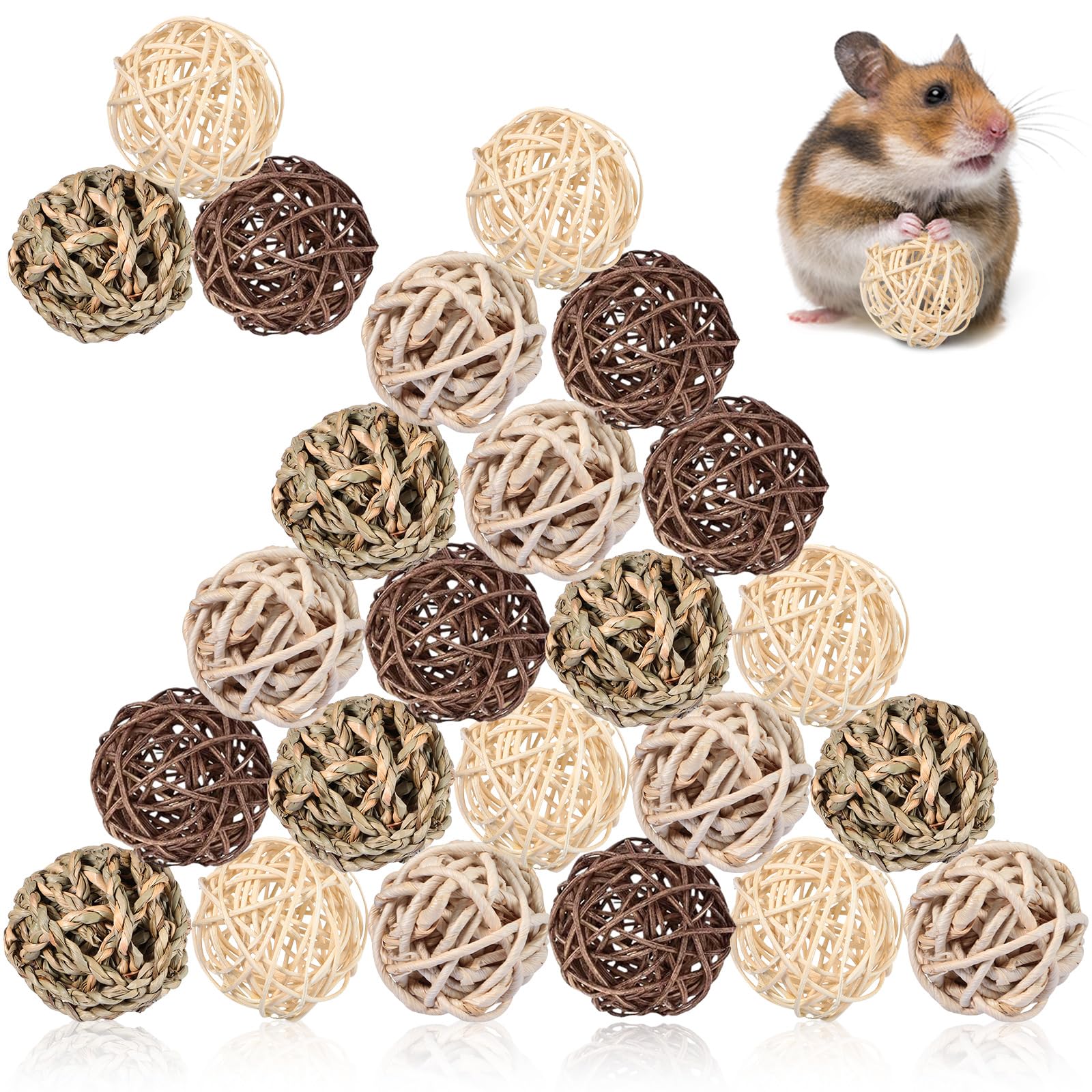 Photo 1 of Sosation 24 Packs Guinea Pigs Toys Small Animals Play Balls Chew Gnawing Treats Bunny Toys Hay Grass Balls for Small Animals Entertainment PET Cage Accessories