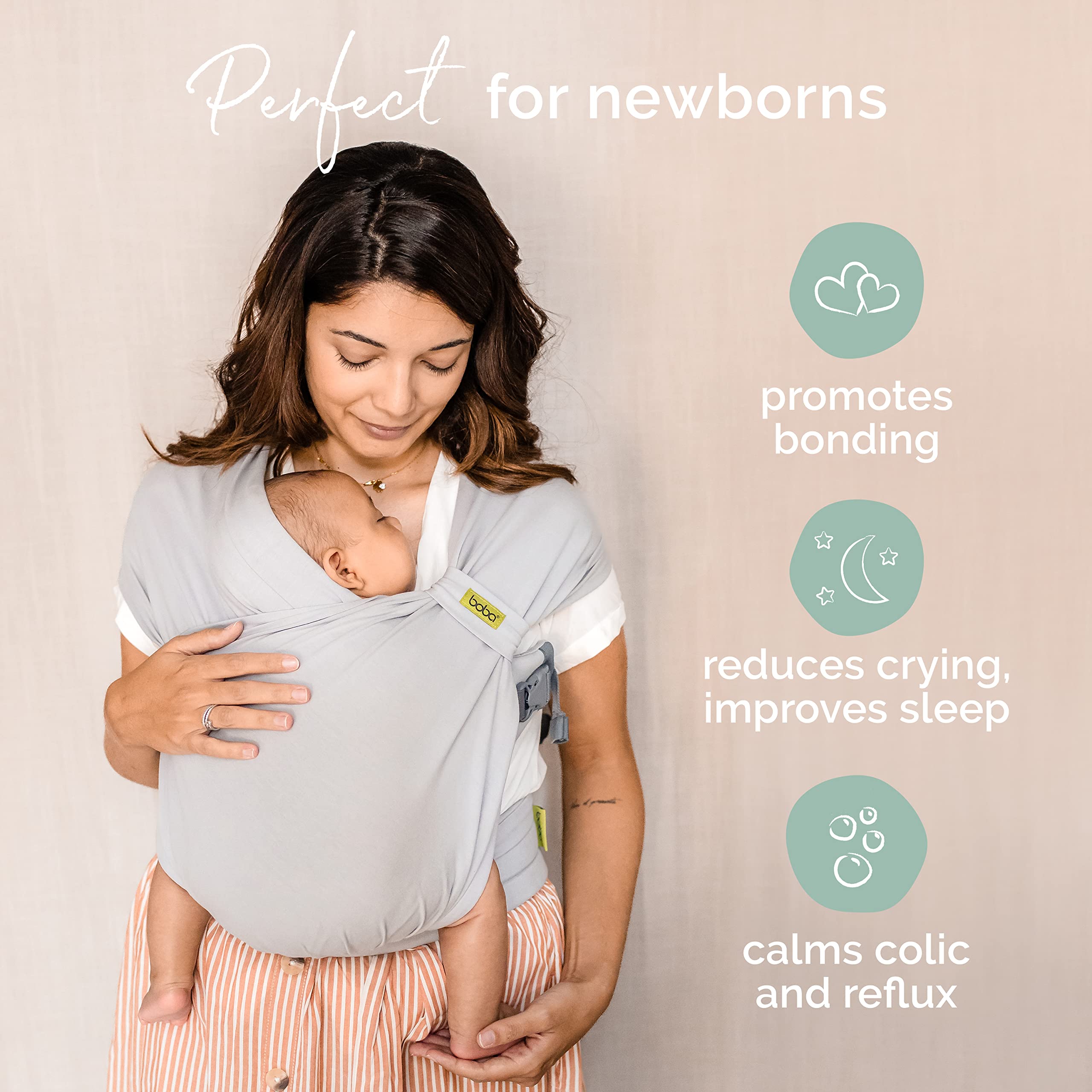 Boba Bliss Baby Carrier Newborn to Toddler (7-35 lbs) - Light & Breathable Toddler Carrier - Certified Hip-Healthy, Adjustable Straps for All Parents, Hybrid, Soft & Stretchy 0-18 Months (Grey)