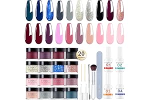 EODCI 31 Pcs Dip Powder Nail Kit, 20 Colors Glitter Nude Pink Blue Gray Dip Powder Liquid Set with Top/Base Coat Activator for French Nails Art Manicure DIY Salon, No Needed Nail Lamp Curing