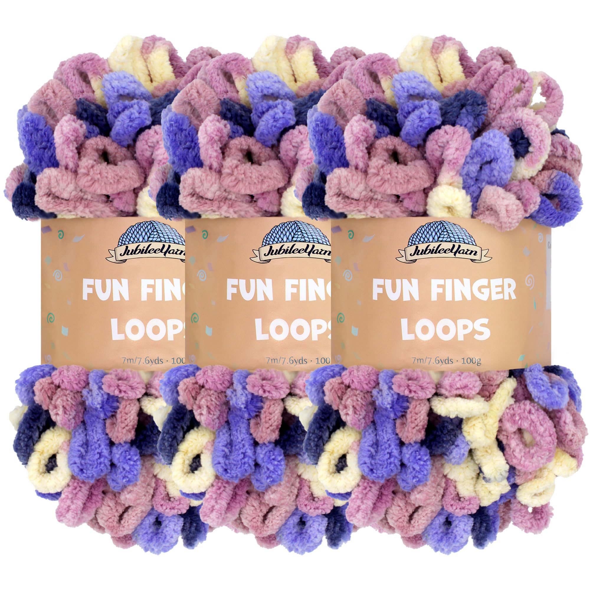 JubileeYarn Fun Finger Loops Yarn - Polyester Jumbo Weight Loop Yarn - 100g/Skein - Boreas - 3 Skeins