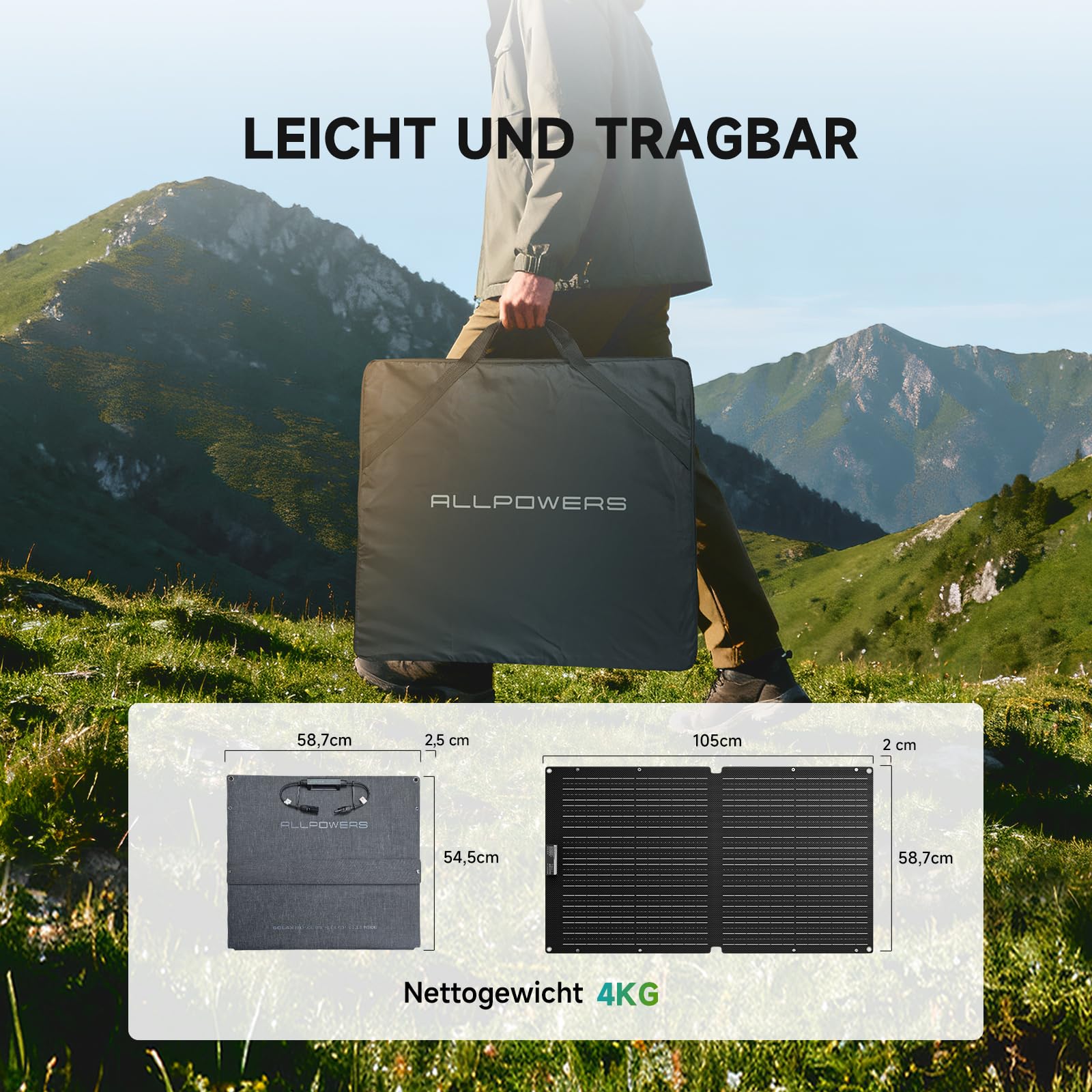 ALLPOWERS Faltbares Solarpanel 100W, Monokristalline Solarmodule für S300 R600 R1500 R2500 Tragbare Powerstation, Solargenerator, Photovoltaik Modul Solaranlage für Camping Garten Wohnmobil RV 4