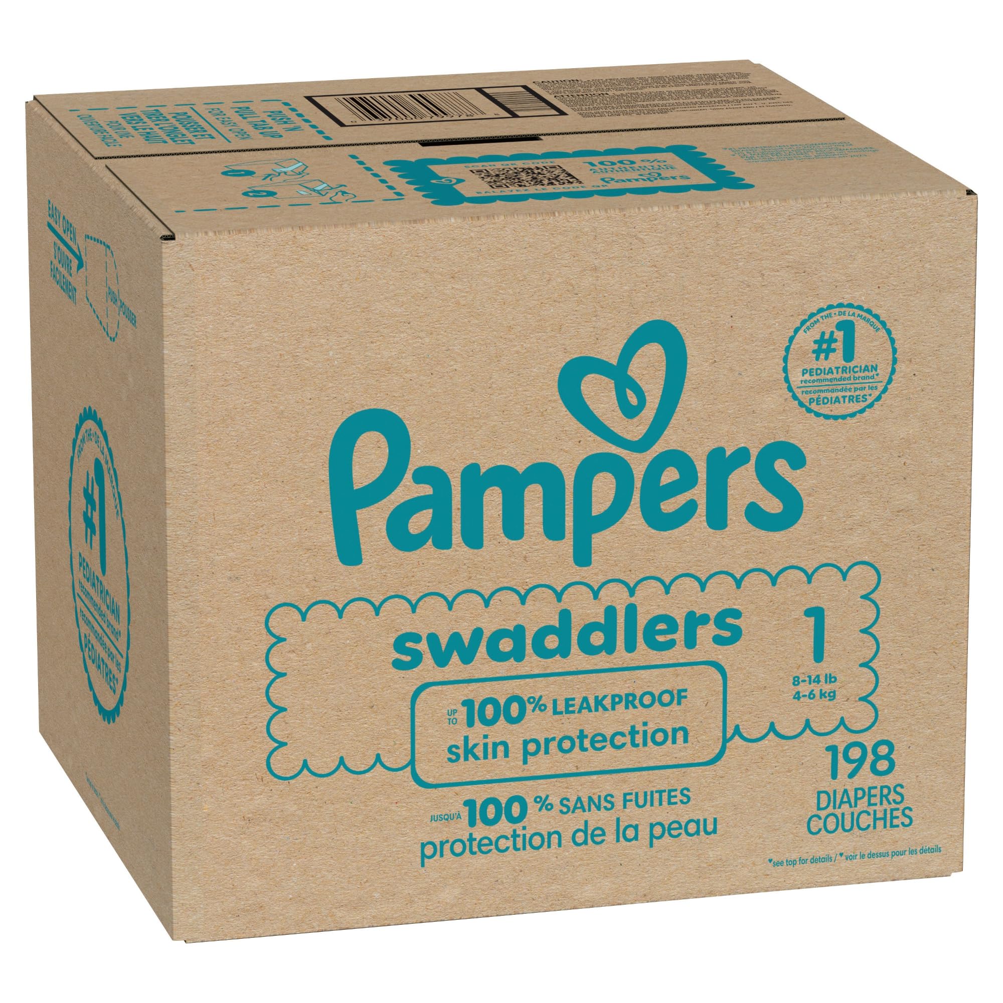 Pampers Swaddlers Diapers, Size 1 (8-14 lbs), 198 Count, Absorbent, Keeps Baby Dry and Comfortable, Skin Safe Disposable Baby Diaper (Packaging May Vary)