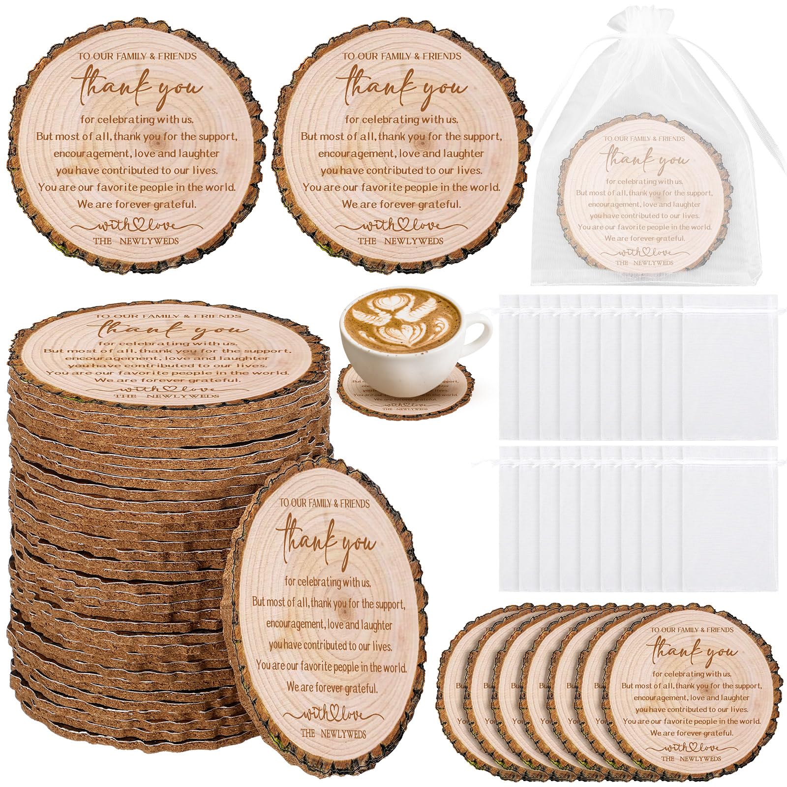 Photo 1 of Hushee 200 Pcs Wedding Favors for Guests Cork Coasters Bulk Thank You for Celebrating with Us Party Decoration Wood Coaster Rustic Wedding Gift Bridal Shower Party Favors(Tree Bark)