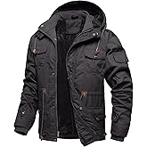 Dr.Cyril Men's Thick Winter Jackets Fleece Lined Thick Jackets Hood Work Jackets Coat Cotton Military with Cargo Pockets