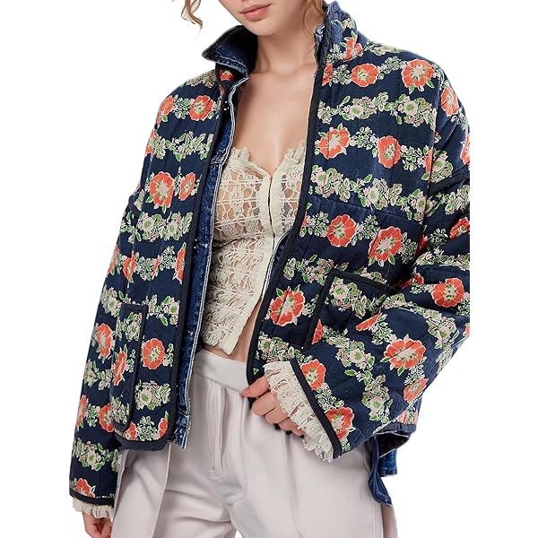 ジャケット・アウター i_am_official handmade short coat eim Yimoon Women's Cropped Puffer Quilted Jacket Vintage Floral