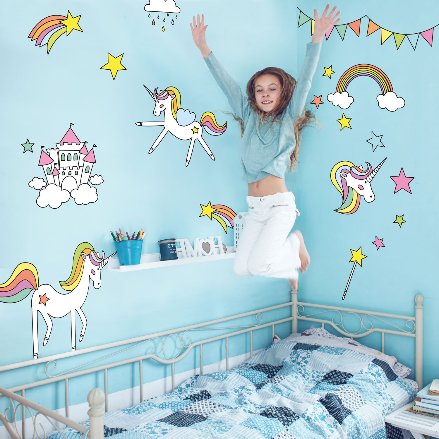Unicorns and Rainbows Wall Sticker Pack (Large Size)