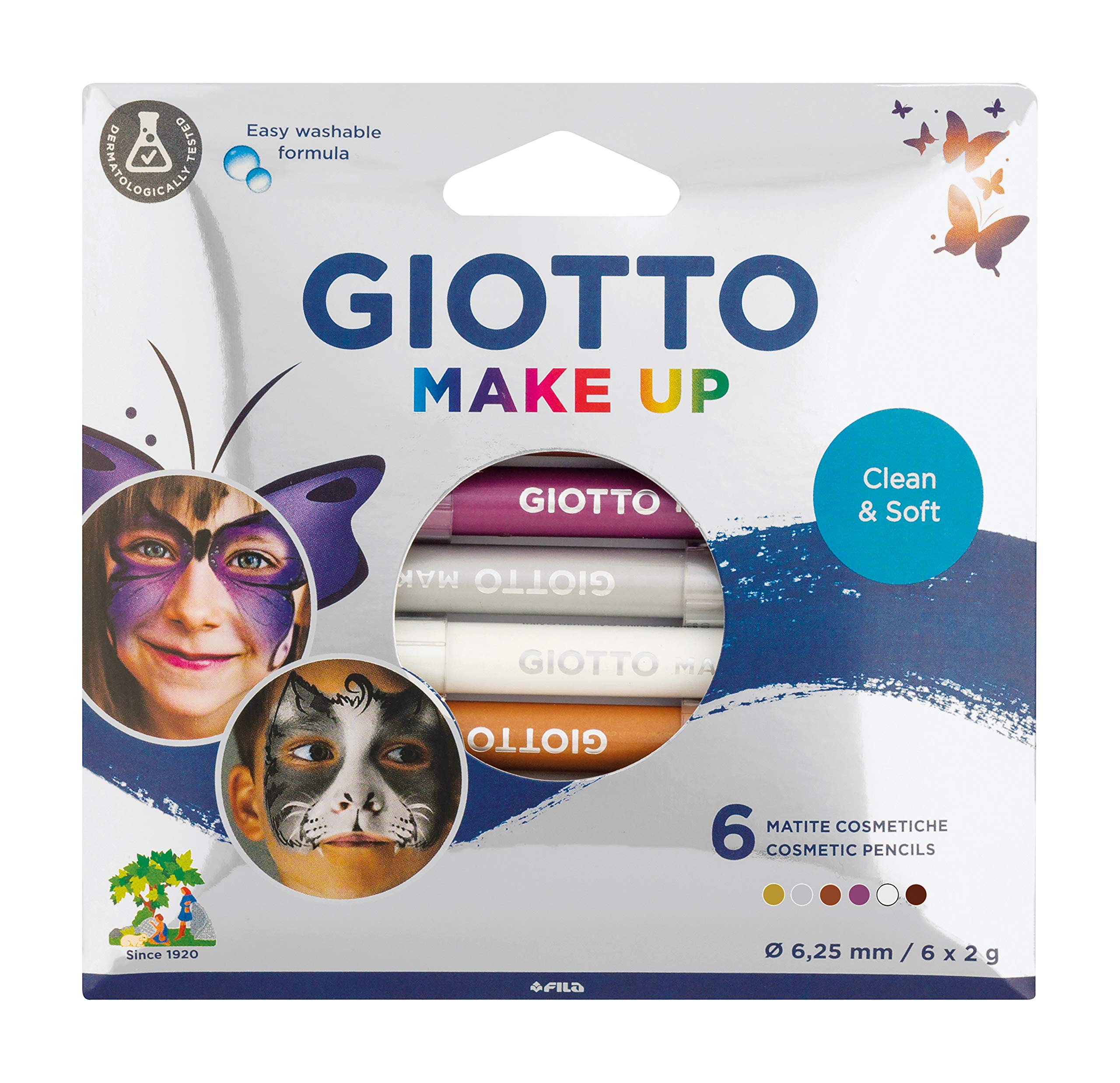 GIOTTO Metallic Soft Make-Up Cosmetic Pencils, Easy Washable Formula, 6 Assorted Colours, For Children and Parties