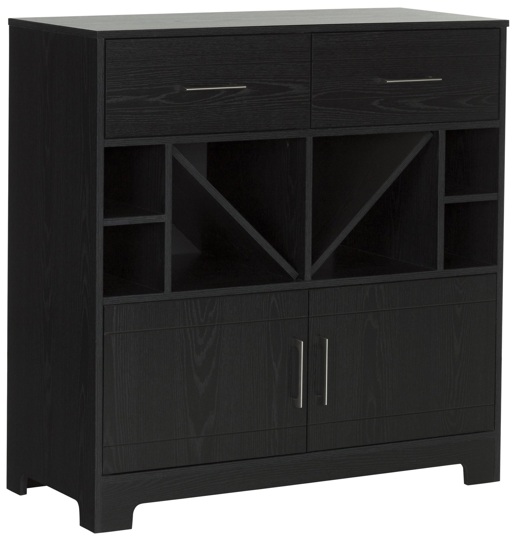 South Shore Vietti Bar Cabinet with Liquor and Wine Bottle Storage with Drawers, Black Oak with Metal Handles
