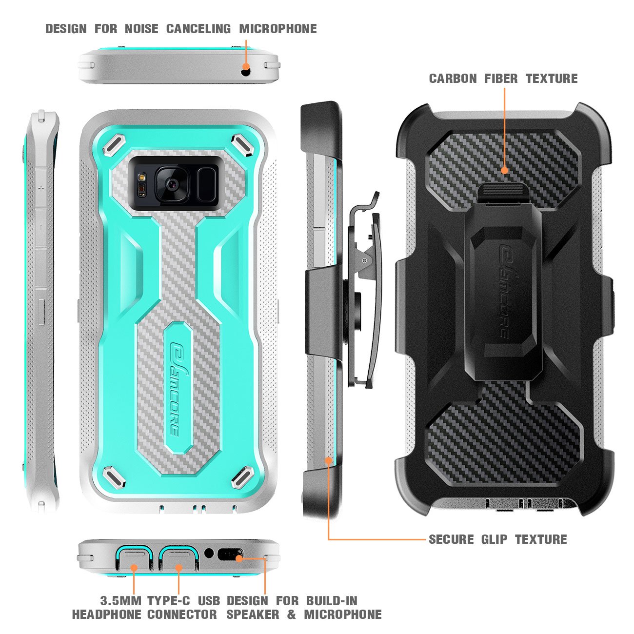 Galaxy S8 Rugged Case, eSamcore Samsung Galaxy S8 Slim Protective Case with Heavy Duty holster [Without Built in screen protector] 5.8 Inch [2017 Release] [MINT GREEN/GREY]