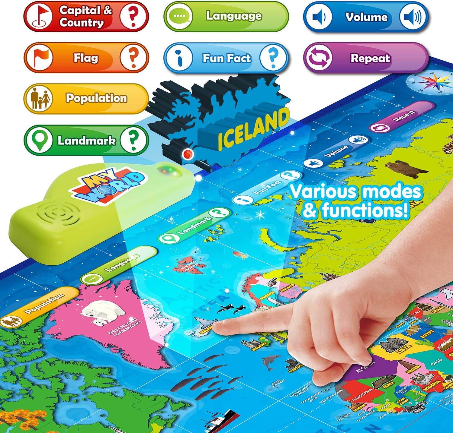 BEST LEARNING iPoster My World Interactive Map Educational Talking