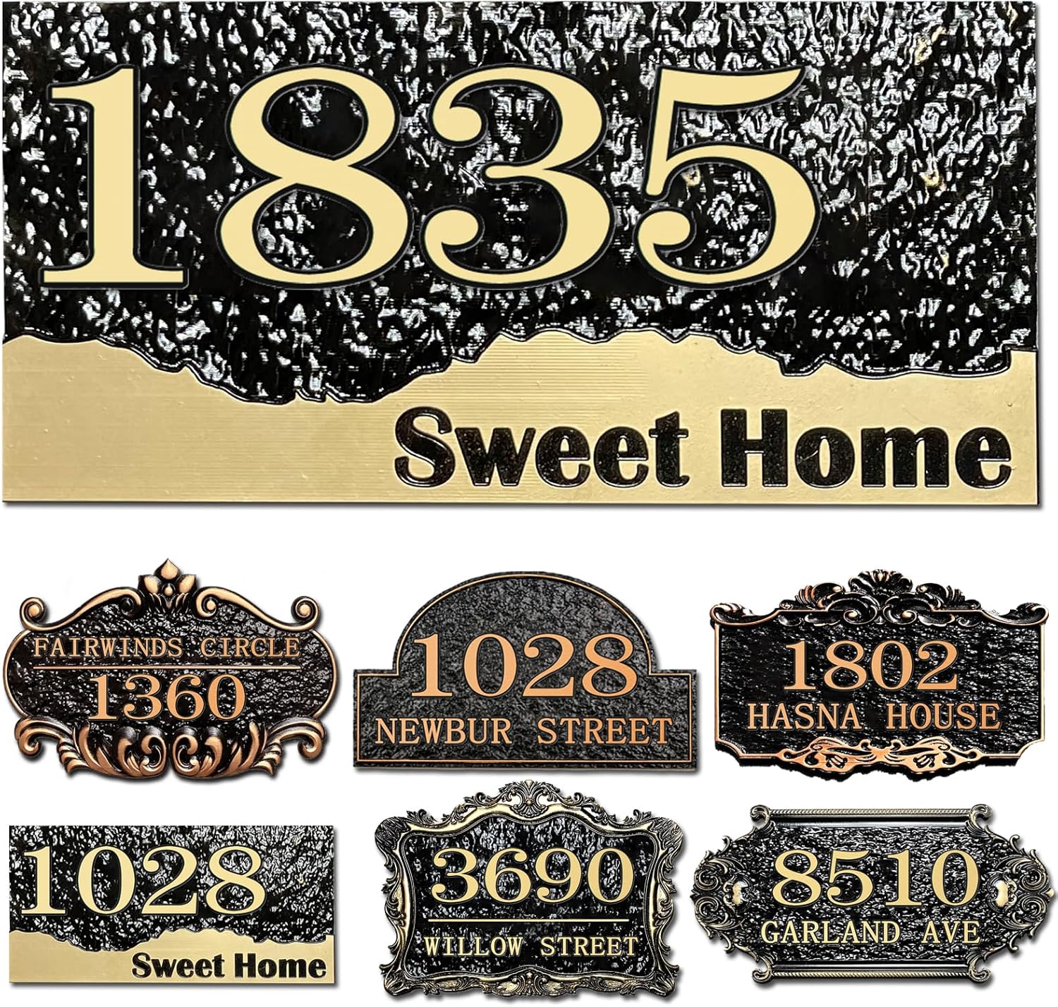 Plaques & Wall Art - Personalized House Address Plaque Custom House Sign Address plate for Outside home number plaque for Street Garage Garden Apartment Mailbox-Antique Brass