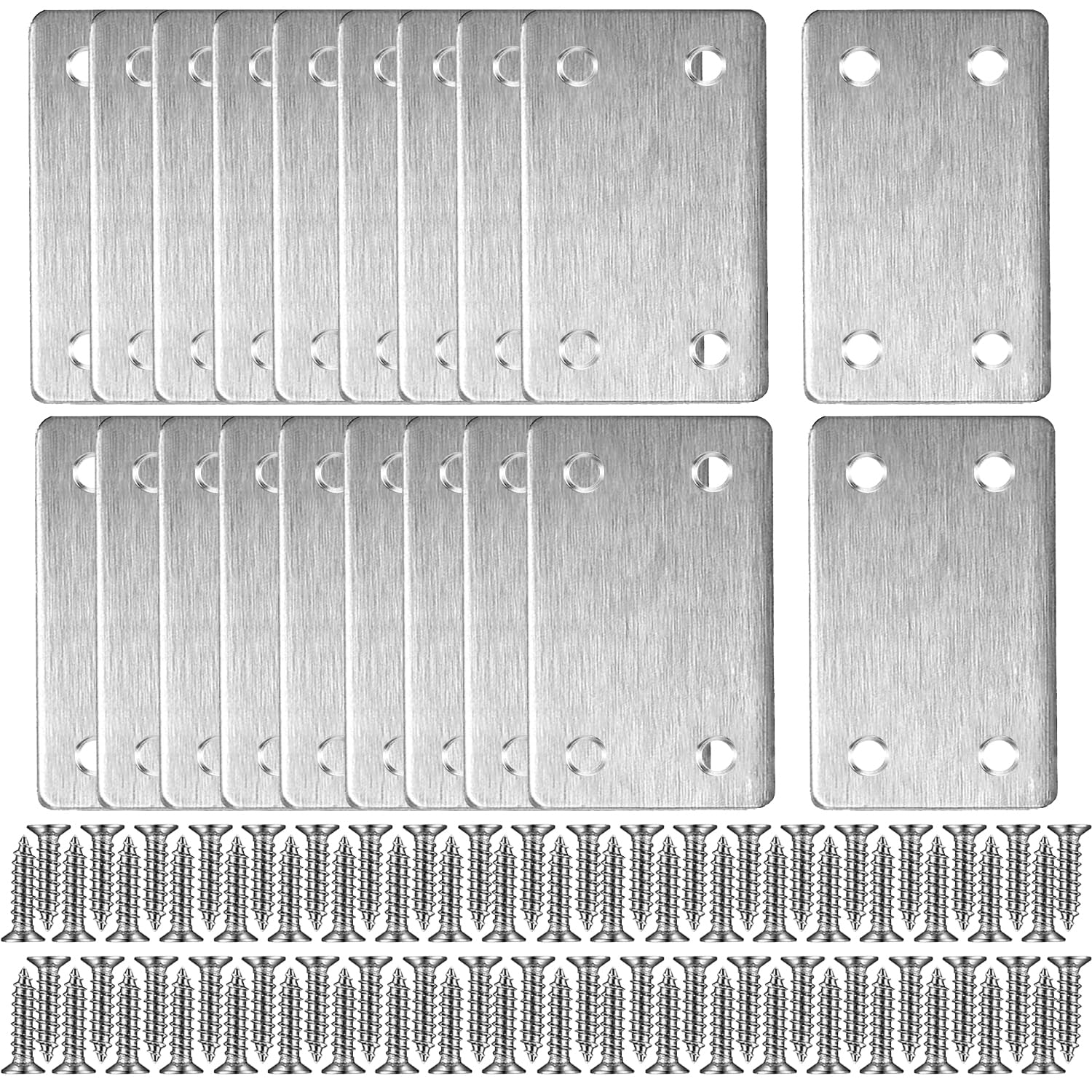 20PACK 60*38MM Mending Plates,Stainless Steel Flat Plate Bracket, Metal Flat Straight Connecting Mending Plates for Repairing ,Fixing, Mending with 80 Screws