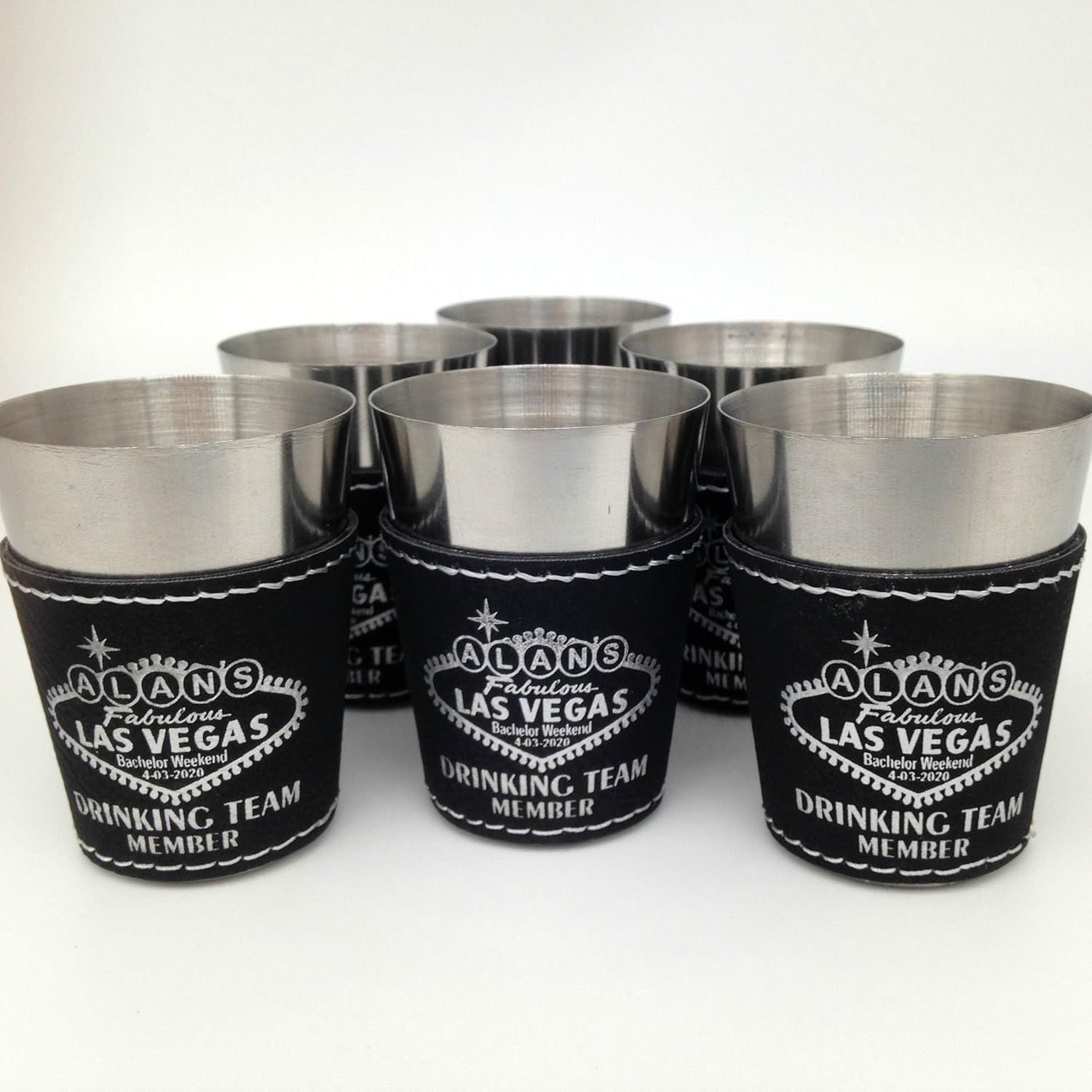 Set of 6 Personalized Las Vegas Sign Shot Glasses Stainless