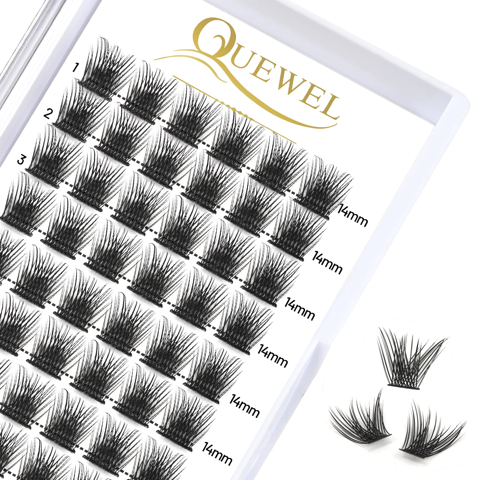 QUEWEL Individual Lashes 72 Pcs DIY Cluster Eyelashes C Curl 14mm Mega Matte Eyelashes Individual Volume False Lashes Soft & Light For Home Use(Flufy-C-14mm) — image 1