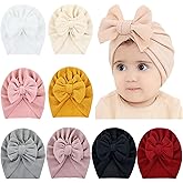 Cinaci 8 Pieces Super Soft Stretchy Baby Girl Turban Hats with Bow Knot Newborn Nursery Hospital Caps Bonnets Beanies Headwraps for Baby Girls Boys Infants Toddlers