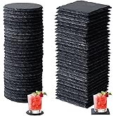 60 Pack Slate Drink Coasters,4-inch DIY Black Stone Coasters. Ideal for Laser Engraving Customization and Home bar use, Perfect as Wedding or Housewarming Gifts (30 Round,30 Square