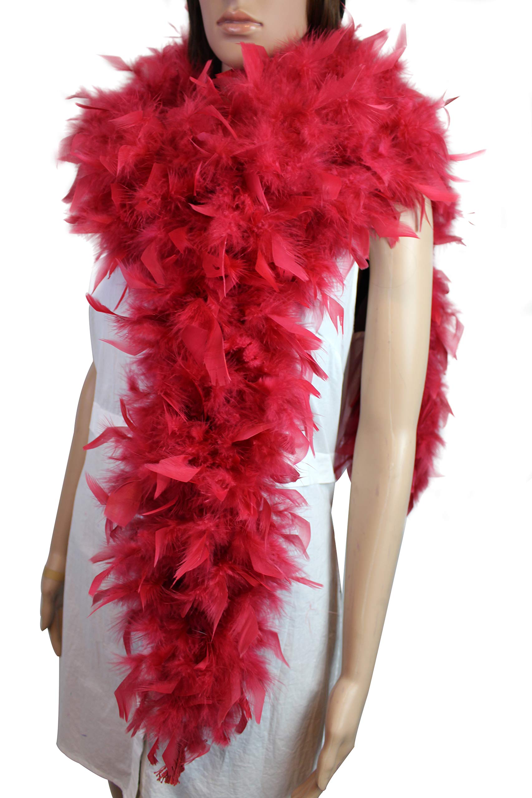 Flydreamfeathers 100 Gram 2 Yard Long Chandelle Feather Boa Over 10 Colors, Great for Party, Wedding, Costume (Burgundy)