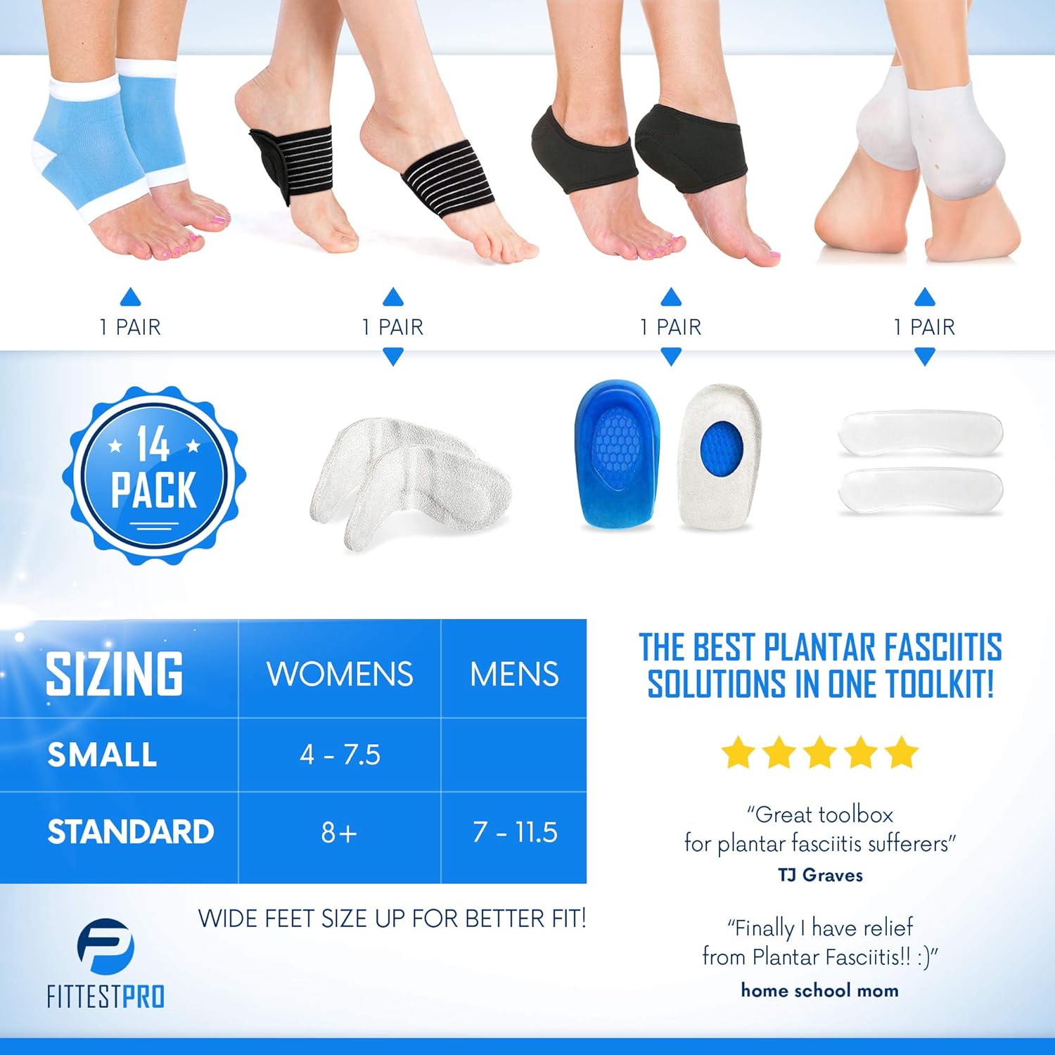 Plantar Fasciitis Foot Pain Relief 14-Piece Kit – Premium Planter Fasciitis Support, Gel Heel Spur & Therapy Wraps, Compression Socks, Foot Sleeves, Arch Supports, Heel Cushion Inserts & Heel Grips: Health & Personal Care