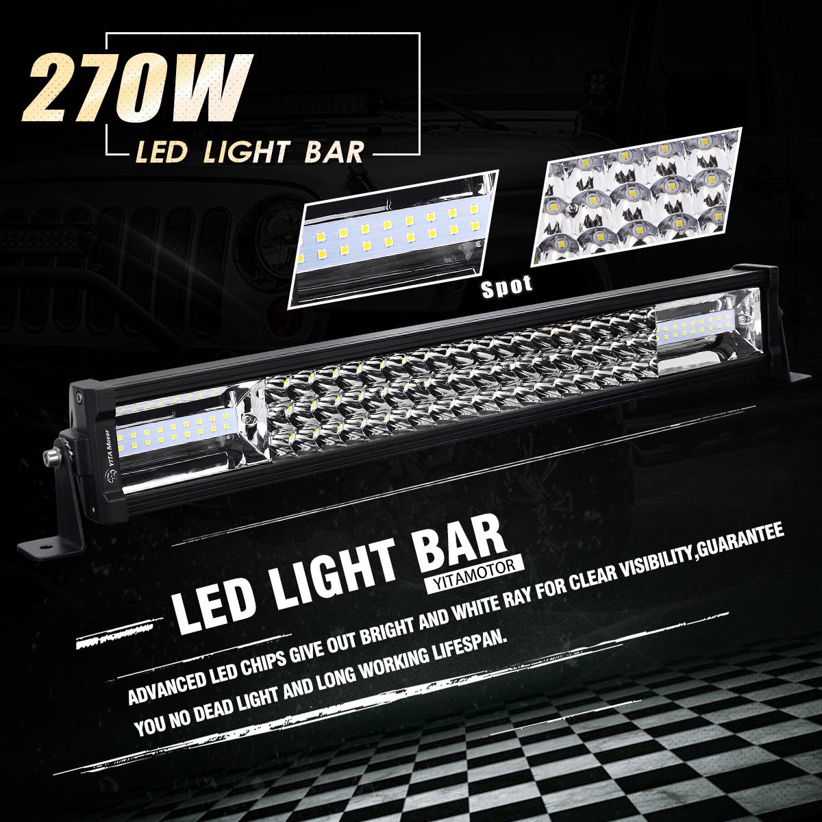 LED Light Bar, YITAMOTOR 270W, 22 Inch Light Bar Spot Light Tri-Row Light Bar Wiring Harness compatible for SUV ATV Truck Pickup Boat 4WD 4X4 Off road Light Fog Driving Light, 20,000lm 3 Year Warranty