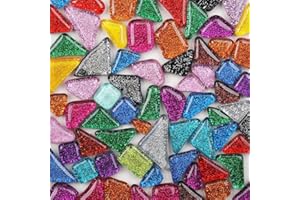 ESWENY 200g Mixed Color Mosaic Tiles Shine Crystal Mosaic Pieces Stained Glass Bulk Assorted Shapes Glitter Crystal Mosaic Tiles for DIY Crafts and Home Decoration