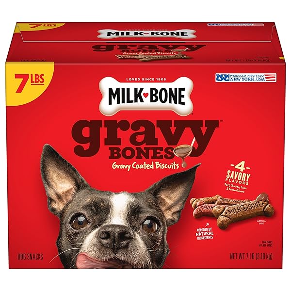 MILK-BONE GRAVY BONES DOG TREATS WITH 4 SAVORY MEAT FLAVORS COATED IN GRAVY, 7 POUND