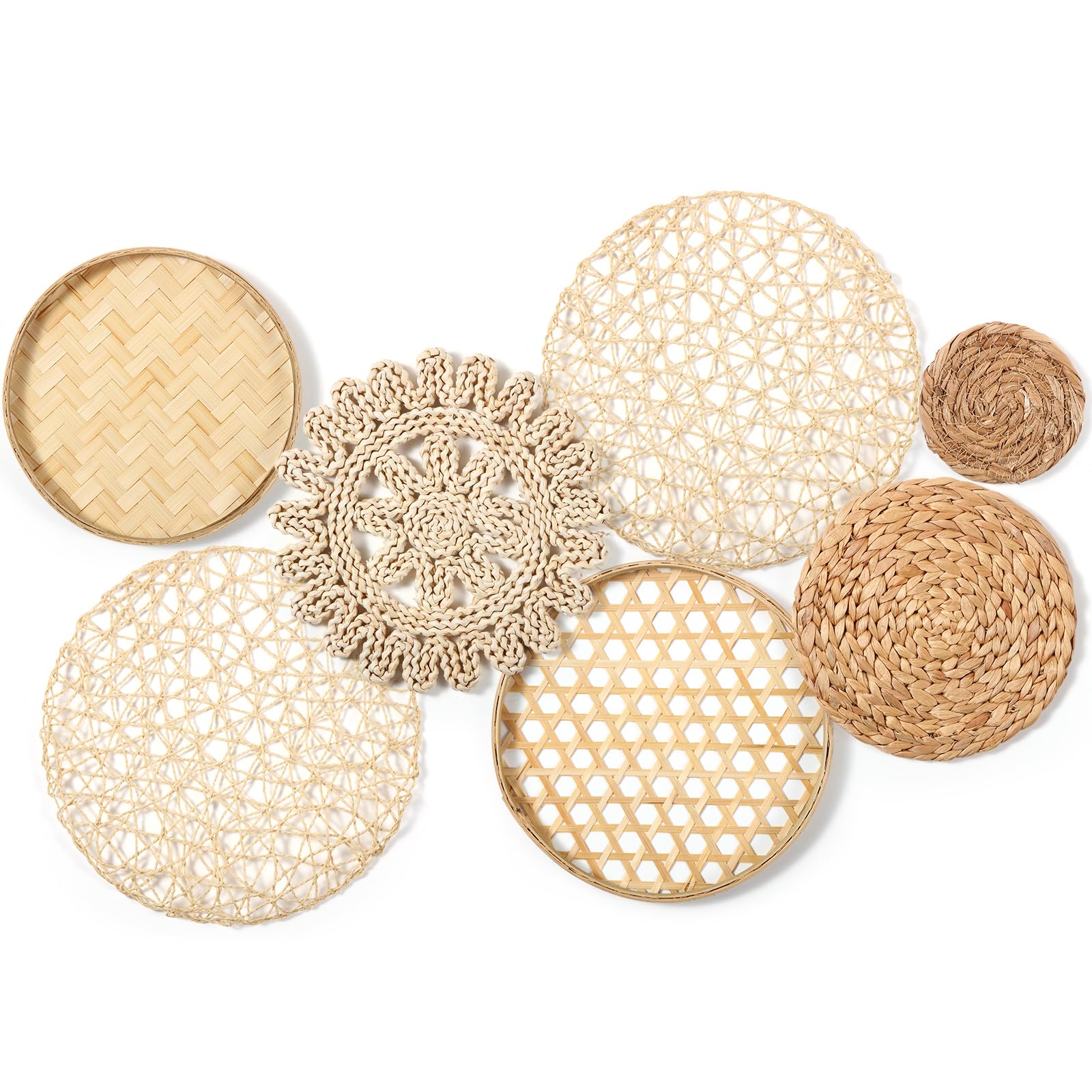Hushee 7 Pcs Boho Wall Basket Decor, Seagrass Woven Round Bohemian ...