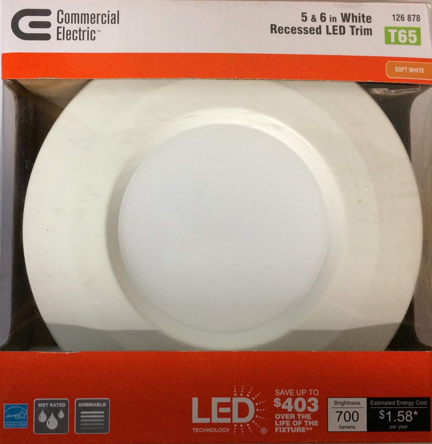 Commercial Electric 5 in. and 6 in. White Recessed LED Trim with 2700K, 90 CRI