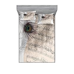 Lunarable Peacock Fitted Sheet & Pillow Sham