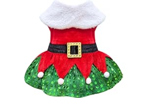 Idepet Christmas Dog Dress Cute Skirt Pet Christmas Costume Cat Sparkly Sequin Clothes Girl Puppy Xmas Holiday Party Cosplay Outfit Winter Apparel for Small Dogs Cats (Red, Small)