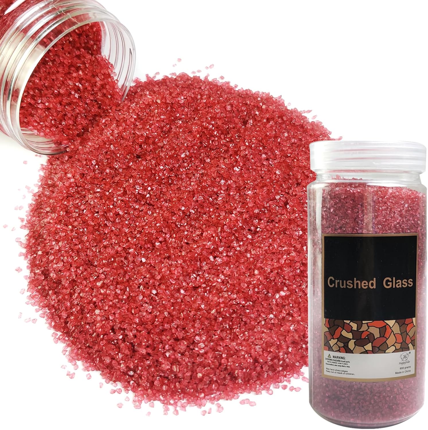 Vase Fillers - HappyFiller 1.3 LB Fine Crushed Glass Sand Broken Glass Pieces Crush Terrarium Stones for Resin Arts,Nail Art,Crafts,Christmas Vase Filler,Candle Holder Decor,Red