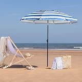 CHRISTOW Beach Umbrella 2m Tilting Parasol UV 30+ with Bag Blue Striped view 2