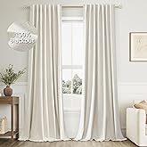 Guken Cream Linen Blackout Curtains 96 Inch Length 2 Panels Set for Living Room Bedroom Back Tab Thermal Insulated 100% Black Out Linen Drapes Room Darkening Window Curtains Ivory Natural