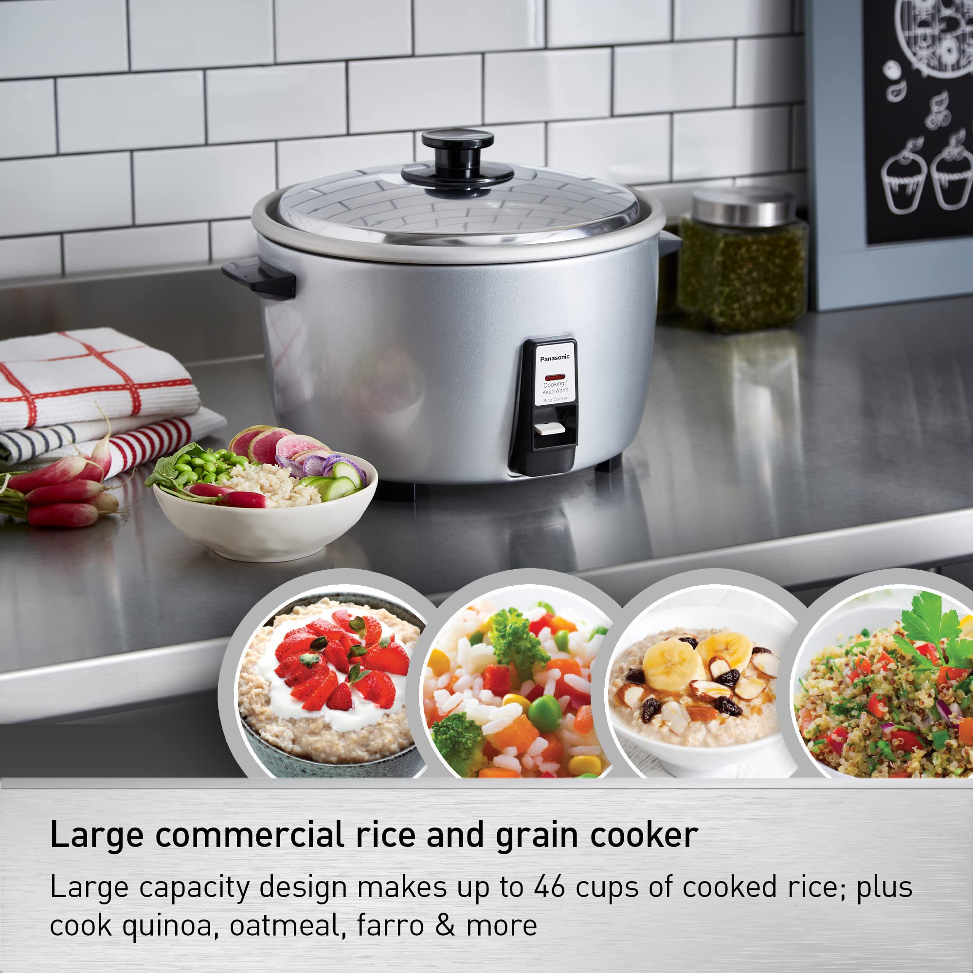 Panasonic Commercial Rice Cooker, Large Capacity 46-Cup (Cooked), 23-Cup (Uncooked) with One-Touch Operation and 8-Hour Keep Warm - SR-42HZP - Silver