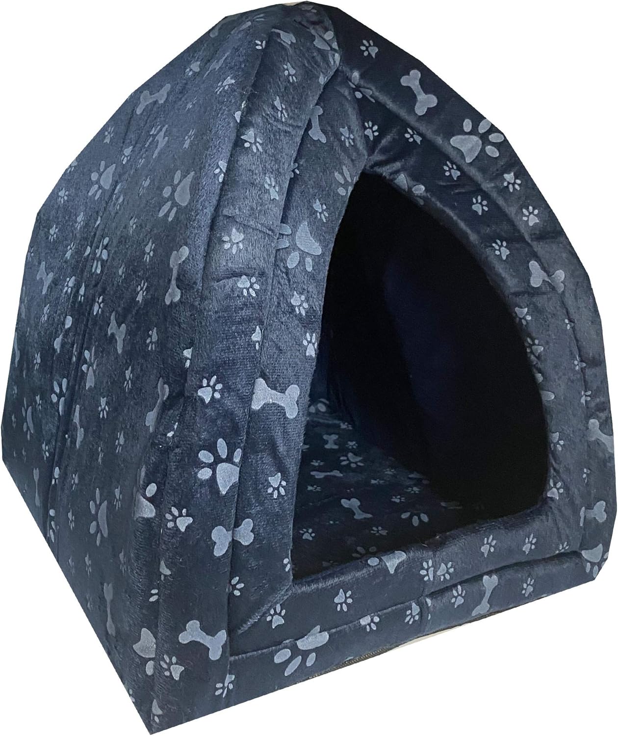 Pyramid Pet House Foldable Cat Puppy Small Dog Igloo Bed Pet Tent Soft Bed For Cat Kitten Dog & Puppy Extra Large Size 45cm x 45cm 49 cm (PAW BONE NAVY)