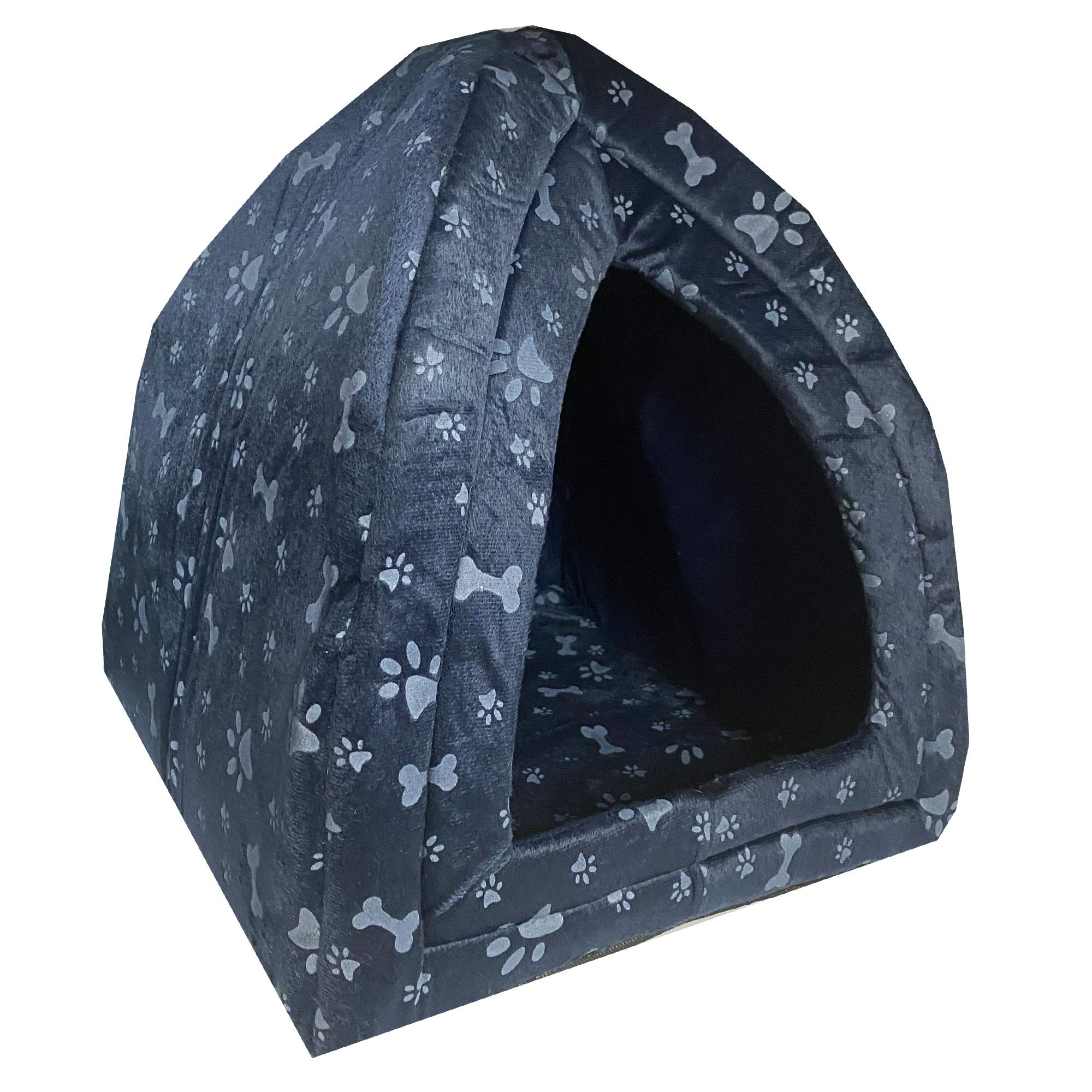 Pyramid Pet House Foldable Cat Puppy Small Dog Igloo Bed Pet Tent Soft Bed For Cat Kitten Dog & Puppy Extra Large Size 45cm x 45cm 49 cm (PAW BONE NAVY)