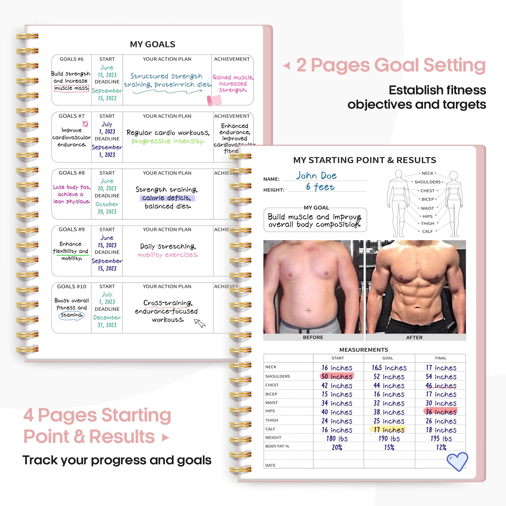 Fitness Workout Journal for Women & Men, A5(5.5" x 8.2") Workout Log Book Planner for Tracking, Progress, and Achieving Your Wellness Goals-Pink - Image 3