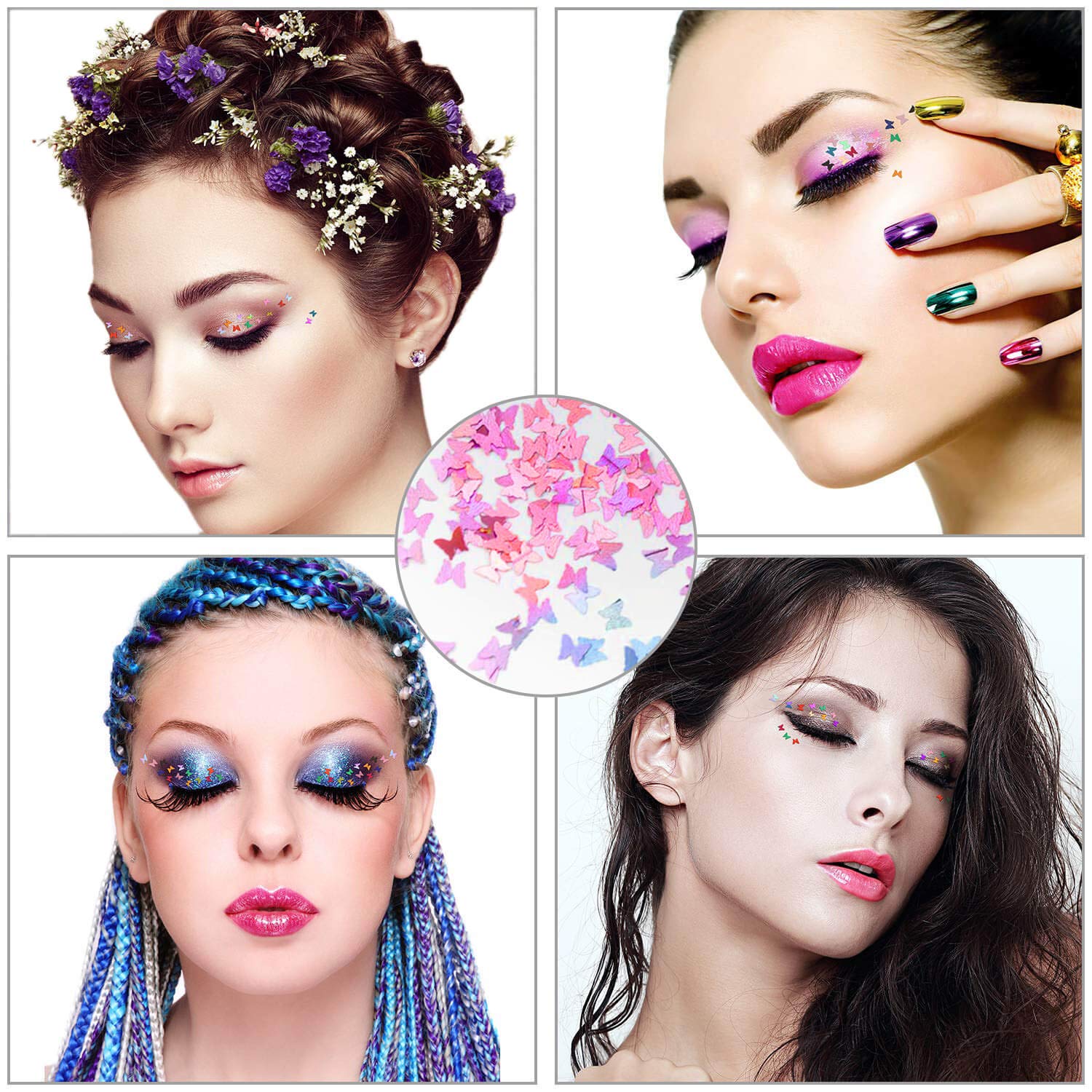 Butterfly Nail Art Glitter Sequins - 3D Laser Holographic Acrylic Nail Design Accessories Iridescent Nail Glitter Flakes Decorations for Make Up Body Face Hair Eye Decor Butterflies Shaped - 12 Color: Beauty